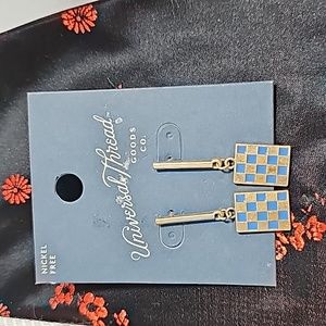 Universal Thread Checkered Blue and Gold Earrings